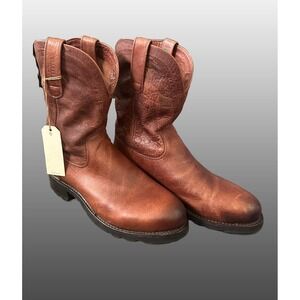 Tecovas The Stockton Men Sz 13 Wheat Bison Leather Roper Boots Vibram Lug Sole